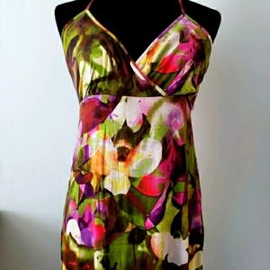 Pink white green flower stretch maxi dress sze Medium spring summer beach resort